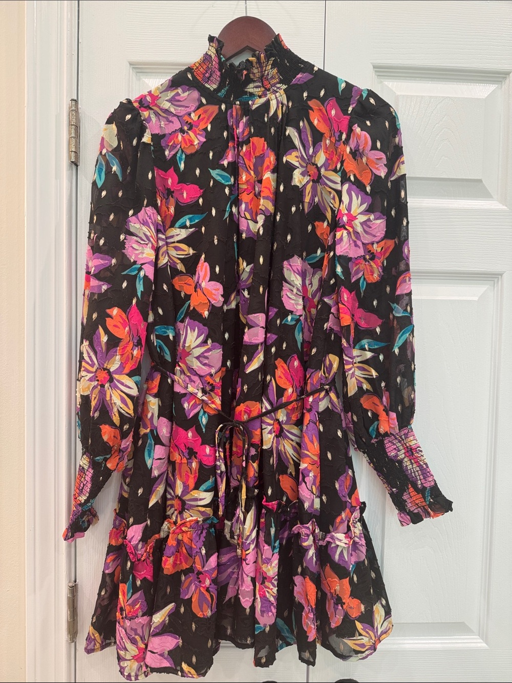Fate Black Floral High-Neck Dress with Bright Blooms